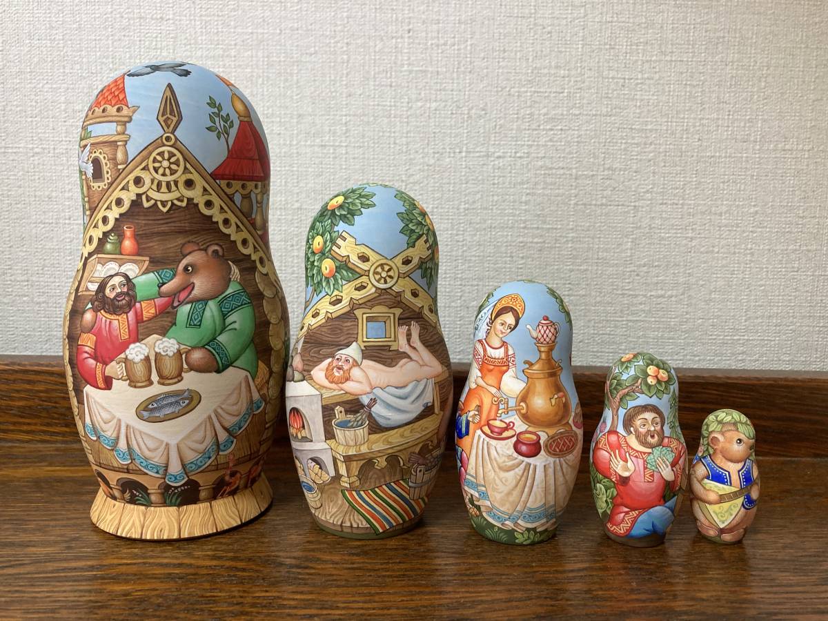 Russian miscellaneous goods ☆ Icon Matryoshka bear (5P) H16.5cm Made by Olga Kovrov Kobo, handmade works, interior, miscellaneous goods, ornament, object