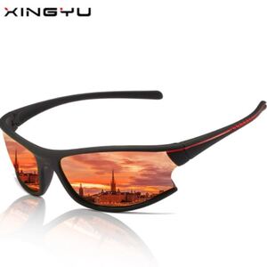 新品軽量ミラーサングラス◆UV400 オレンジ黒 スポーツ アウトドア マラソン 釣り