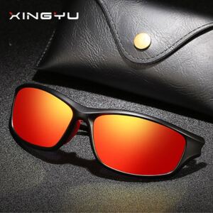軽量ミラーサングラス☆UV400 オレンジ黒赤 スポーツ アウトドア マラソン 釣り 新品