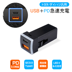 USB急速充電ポートトヨタC カプラーONタイプタイプ ブルー USBポート Type-Cポート USB PD 電源増設 USBスイッチホールカバー 充電器 Y653