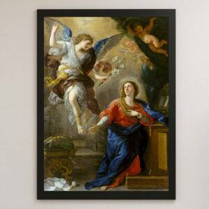 Art hand Auction Luca Giordano 天使报喜画艺术光面海报 A3 酒吧咖啡厅经典室内宗教画圣经基督圣母玛利亚天使, 住房, 内部的, 其他的