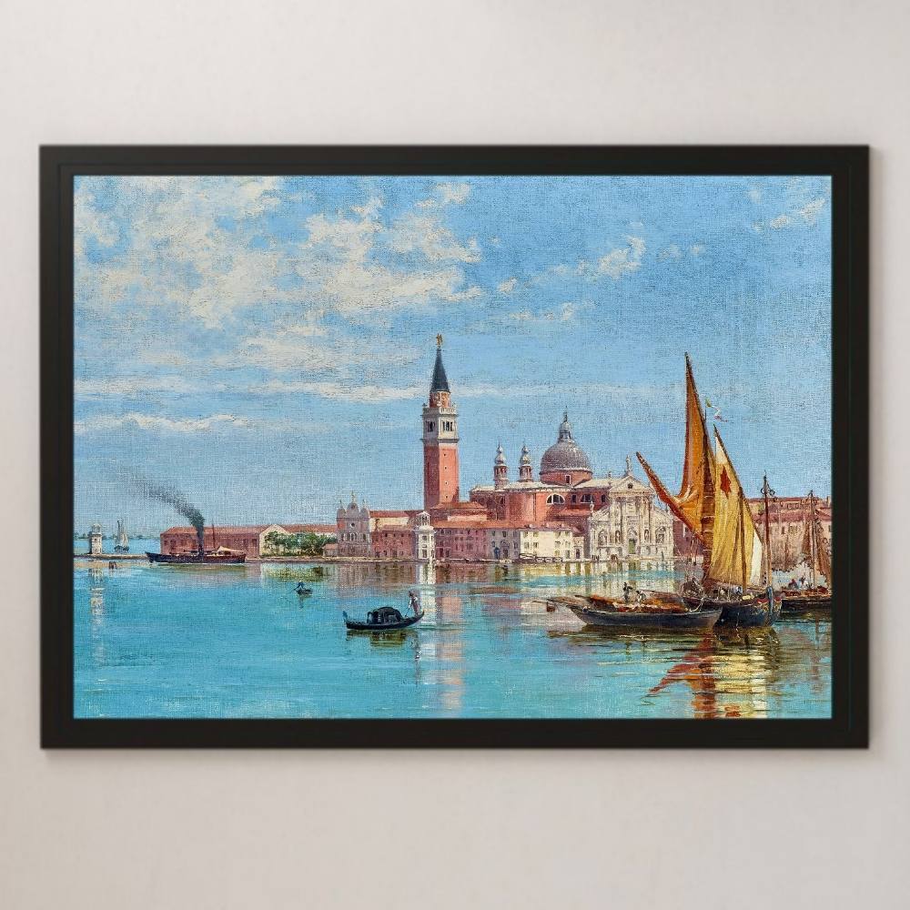 View of San Giorgio Maggiore Painting Art Glossy Poster A3 Bar Cafe Classic Interior Landscape Painting Italy Venice Canal, residence, interior, others