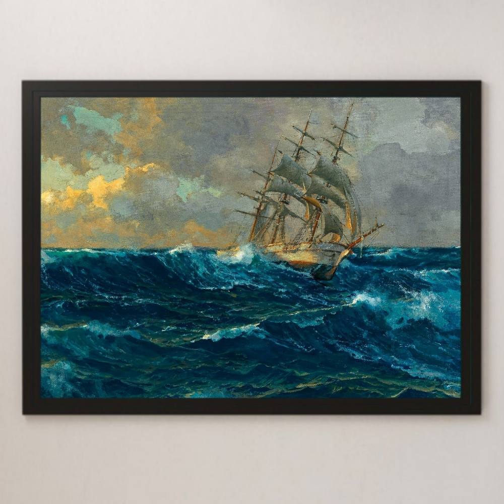 Diemel Masted Ships on the High Seas Painting Art Glossy Poster A3 Bar Cafe Classic Interior Landscape Painting Sailing Ship Voyage Pacific Ocean Atlantic Mediterranean, residence, interior, others