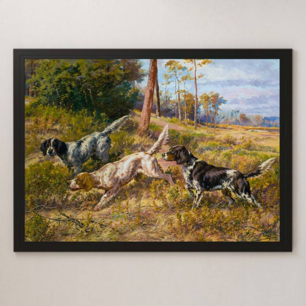 オストハウス『農場のイングリッシュ･セター』絵画 アート 光沢 ポスター A3 バー カフェ クラシック インテリア 風景画 犬 ポインター, 住まい, インテリア, その他