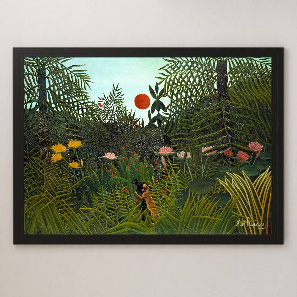 Henri Rousseau Coucher de soleil dans la jungle Peinture Art Affiche brillante A3 Bar Café Intérieur classique Dormir Femme gitane Léopard Forêt tropicale, Logement, intérieur, autres