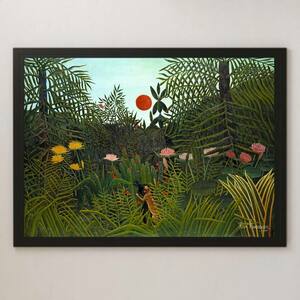 アンリ･ルソー『ジャングルの夕日』絵画 アート 光沢 ポスター A3 バー カフェ クラシック インテリア 眠るジプシー女 ヒョウ 熱帯雨林, 住まい、インテリア, その他