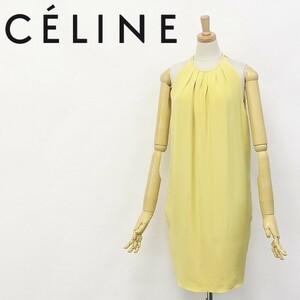 美品 国内正規品●CELINE セリーヌ フィービー ギャザー シルク ドレス ワンピース イエロー 40