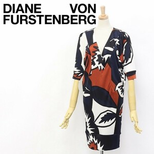 ◆DIANE von FURSTENBERG/ダイアンフォン ファステンバーグ VENUS 総柄 シルク ジャージー プランジング ワンピース 0