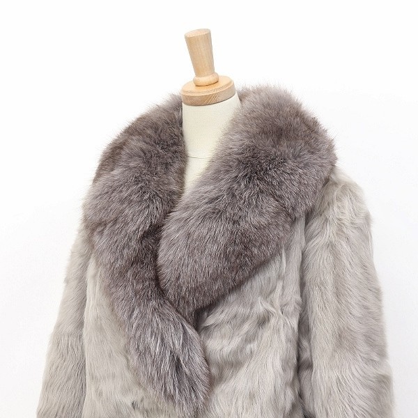 ◆FUR Stiffany by OSFUR/オズファー フォックスファー襟 毛皮 ラム ファー コート グレー系 11 ◆FUR Stiffany by OSFUR/オズファー フォックスファー襟 毛皮 ラム ファー コート グレー系 11