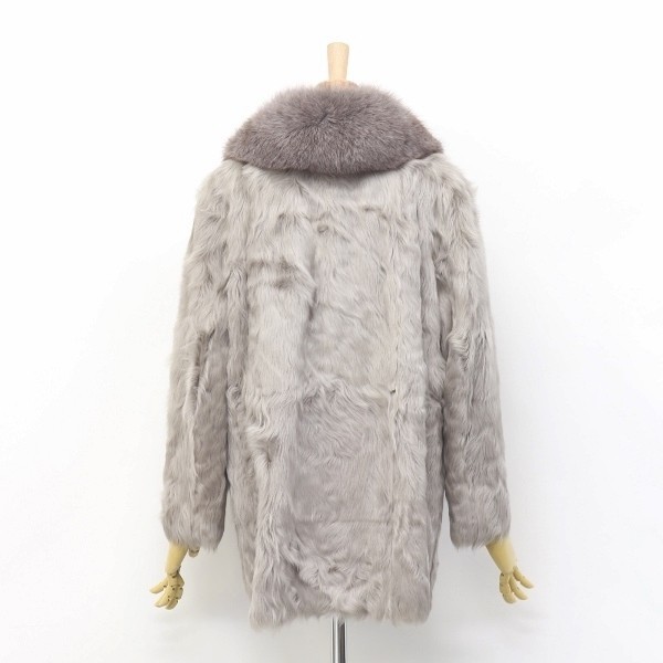 ◆FUR Stiffany by OSFUR/オズファー フォックスファー襟 毛皮 ラム ファー コート グレー系 11 ◆FUR Stiffany by OSFUR/オズファー フォックスファー襟 毛皮 ラム ファー コート グレー系 11