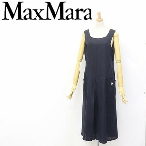 白タグ◆Max Mara/マックスマーラ バックボタン リネン100％ ノースリーブ ロング ワンピース ダークネイビー系 38