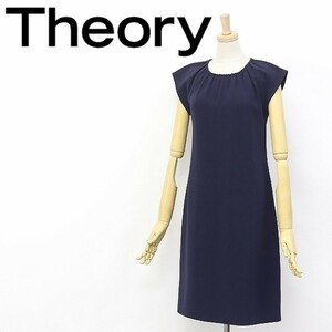 美品 19SS◆Theory/セオリー フレンチスリーブ シャーリング ギャザー ワンピース ネイビー 0