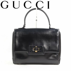 ヴィンテージ◆GUCCI/オールド グッチ レザー ワンハンドル ハンド バッグ ブラック