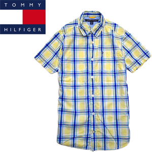 1 пункт предмет * Tommy Hilfiger короткий рукав проверка рубашка б/у одежда boys L мужской XS женский OK American Casual 90s Street / спорт Mix белый / желтый цвет рубашка 880815