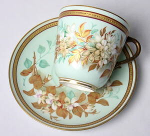名窯 19世紀 イギリスアンティーク ロイヤルウースター Royal Worcester カップアンドソーサー 盛上金彩 珈琲椀皿 リペア痕