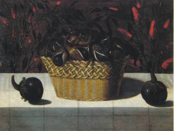 Blas de Ledesma, Eggplant in a basket, Extremely rare, New with frame, In good condition, Painting, Oil painting, Still life