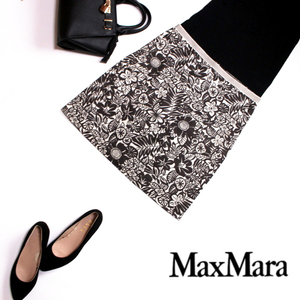  прекрасный товар Max Mara Max Mara # весна лето botanikaru цветок рисунок хлопок хлопок 100% A линия узкая юбка J36 темно-коричневый белый 