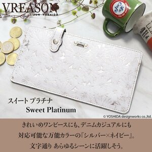 未使用　日本製 イタリアンレザー使用　厚さ4ミリ　 VREASON ヴレアゾン* デイジー柄 　薄型　スリム　財布　長財布　プラチナシルバー