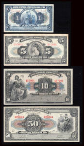 Pick#65-68A/ペルー紙幣 1～50ソル 4種セット！（1935-44）American Bank Note Co.[976]