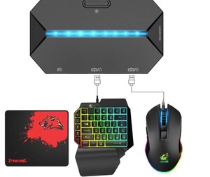 ゲーミング 片手キーボード + マウス LED付き 専用コンバーター4点セット