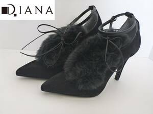 1.5万 未使用 DIANA ダイアナ ★黒　スウェード　ラビットファー　パンプス　サンダル　22.5