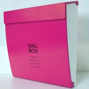 郵便ポスト郵便受けおしゃれかわいい人気北欧モダンデザイン大型メールボックス 壁掛け鍵付きマグネット付きバイカラーピンク色ポストpm175