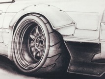 日産 NISSAN 180SX カスタム【鉛筆画】名車 旧車 イラスト A4サイズ 額付き サイン入り_画像3