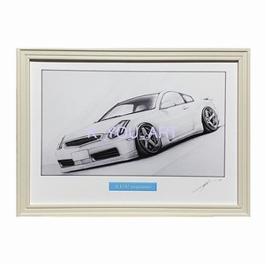 Art hand Auction NISSAN Skyline V35 [Pencil drawing] Famous car Old car illustration A4 size Framed Signed, artwork, painting, pencil drawing, charcoal drawing