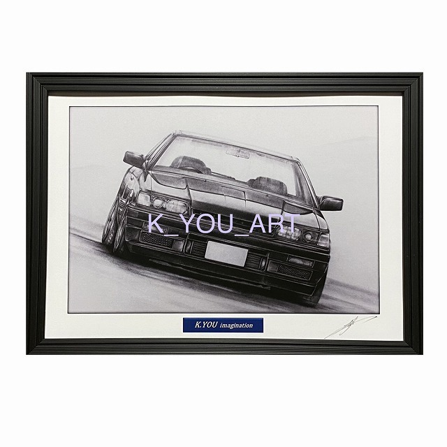 日产 NISSAN Skyline R31 GTS-R [铅笔画]名车老车插画 A4 尺寸带框签名, 艺术品, 绘画, 铅笔画, 炭笔画