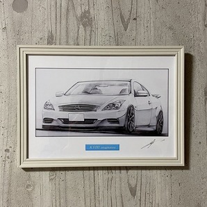 日産 NISSAN スカイライン V36【鉛筆画】名車 旧車 イラスト A4サイズ 額付き サイン入りの画像7