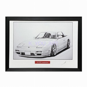 Art hand Auction NISSAN 180SX Mid-term [Pencil Drawing] Famous Car Old Car Illustration A4 Size Framed Signed, artwork, painting, pencil drawing, charcoal drawing