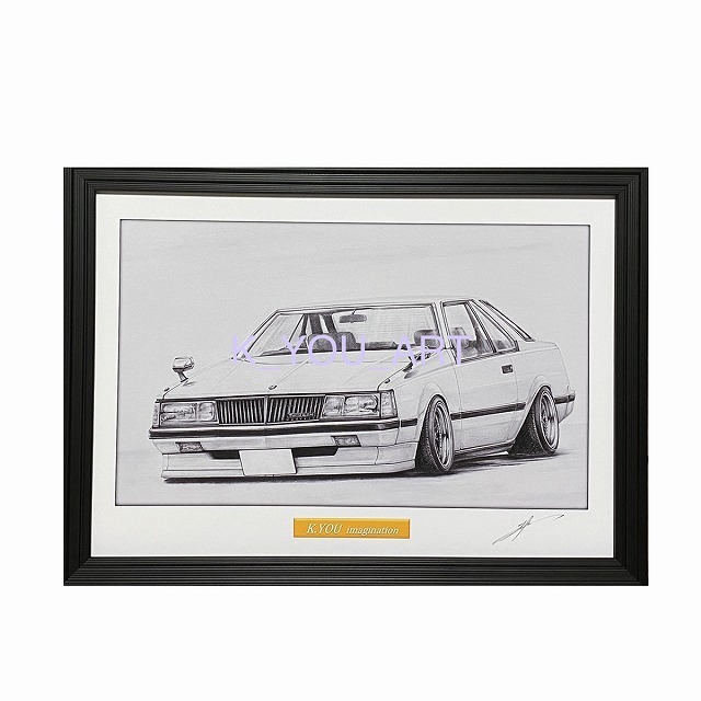 Toyota Corona T140 Hard Top [Pencil Drawing] Famous Car Old Car Illustration A4 Size Framed Signed, artwork, painting, pencil drawing, charcoal drawing