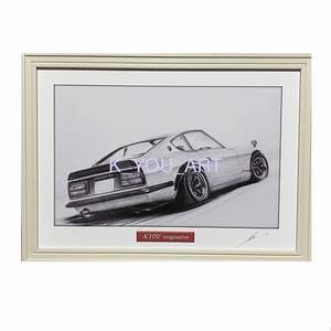  Nissan NISSAN Fairlady 240ZG rear [ pencil sketch ] famous car old car illustration A4 size amount attaching autographed 