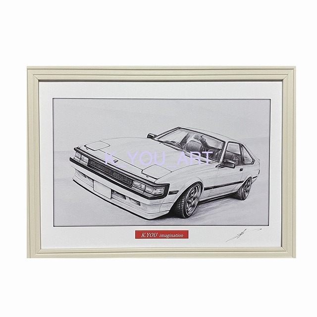 Toyota Celica XXA60 Late Model [Pencil Drawing] Famous Car, Classic Car, Illustration, A4 Size, Framed, Signed, Artwork, Painting, Pencil drawing, Charcoal drawing