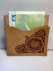  postcard holder leather hand made Carving 