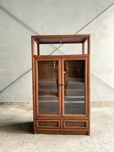  cabinet Asia natural wood glass shelves display shelf cupboard old furniture old tool bookcase interior 