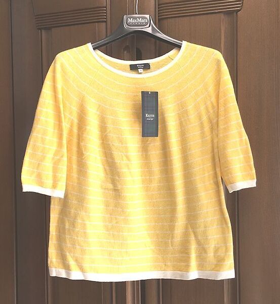 最終価格★KEITH キース★リネン×コットン・ニット・セーター・イエロー×ホワイト・M~Lサイズ・¥17,600★未使用