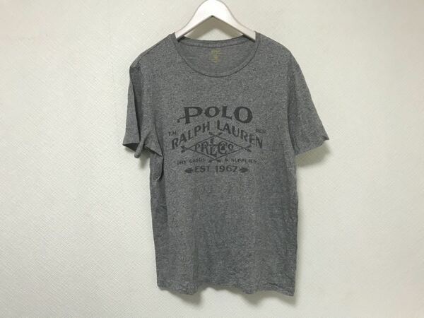 本物ポロラルフローレンPOLORALPHLAURENコットンプリント半袖TシャツメンズグレービジネススーツアメカジL