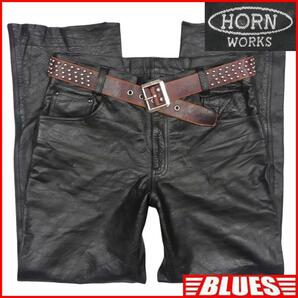 即決★HORN WORKS★W33 レザーパンツ ホーンワークス メンズ 黒 本革 ライダースパンツ 本皮 パンクロック ラディング ツーリング