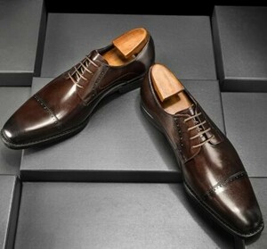 【27.0cm】206-825B新品メンズ 本革 ビジネスシューズ 外羽根 ドレスシューズ 高品質 ブローグシューズ 高級紳士靴