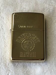 ZIPPO ジッポ ジッポー ジッポーライター SOLID BRASS ソリッドブラス　1993年製　ハワイ大学　Hawaii 未使用品　金色　ゴールド