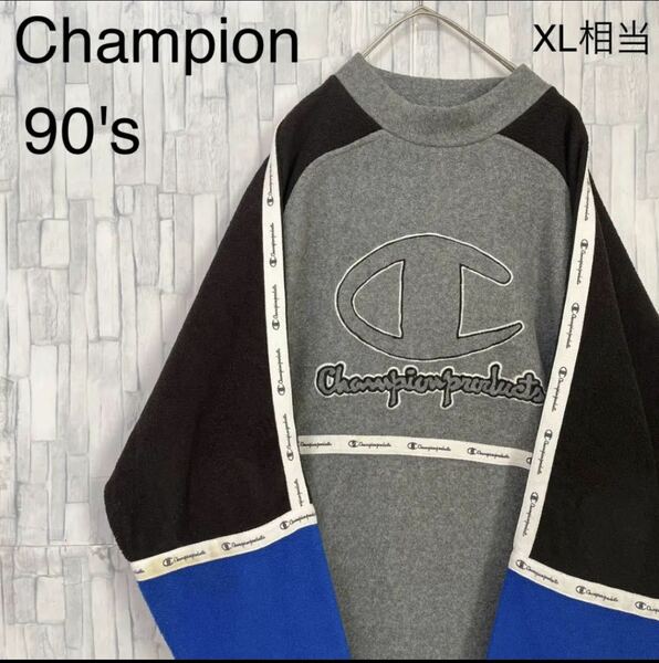 Champion チャンピオン フリース トレーナー スウェット サイズL デカロゴ ビッグロゴ 刺繍 グレー 長袖 プルオーバー 90s 90年代