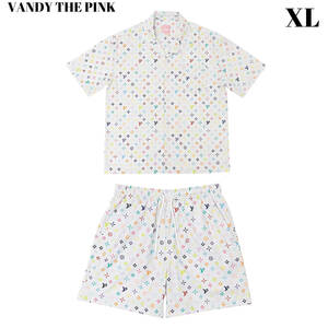 XL 新品【VANDY THE PINK VP MONOGRAM HAWAIIAN SET UP / WHT RAINBOW モノグラム セットアップ 半袖シャツ ショートパンツ ハーフパンツ