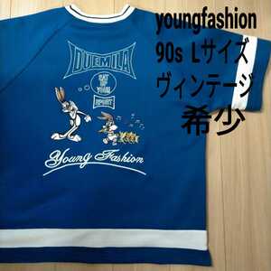 希少 レア 90s ルーニー・テューンズ tシャツ バックスバニー Lサイズ メッシ ブルー ヴィンテージ 半袖 スウェット youngfashion