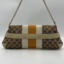 1円●未使用級● GUCCI グッチ ホースビット アクセサリーポーチ チェーン ハンドバッグ 金具 シェリーライン GG ブラウン イエロー 茶色_画像3