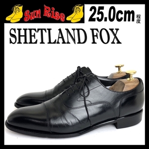 即決 SHETLAND FOX シェットランドフォックス メンズ 7 25cm程度 本革 レザー ストレートチップ 黒色 ビジネス ドレス シューズ 革靴 中古