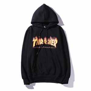 pk-THRASHER-Bk-L スラッシャー THRASHER マガジン フレイム ロゴ スウェット フードパーカー プルオーバー アウター ブラック