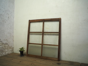 taB0540*[H95cm×W84,5cm]* antique *.... glass. old tree frame glass door * old fittings wave small window Akira . taking . old Japanese-style house reproduction block shop Cafe retro K under 