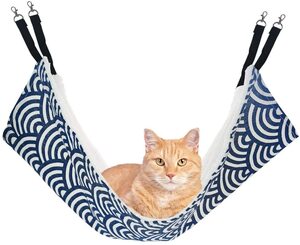 ペットハンモック ペットケージハンモック、長さ調節可 通気性 猫用品 ペット用品 取り付け簡単 冬夏両用(S:35*35CM)