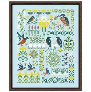 クロスステッチキット Bird in the forest カワセミ 鳥モチーフ 14CT 28×33cm ライトブルー 刺繍